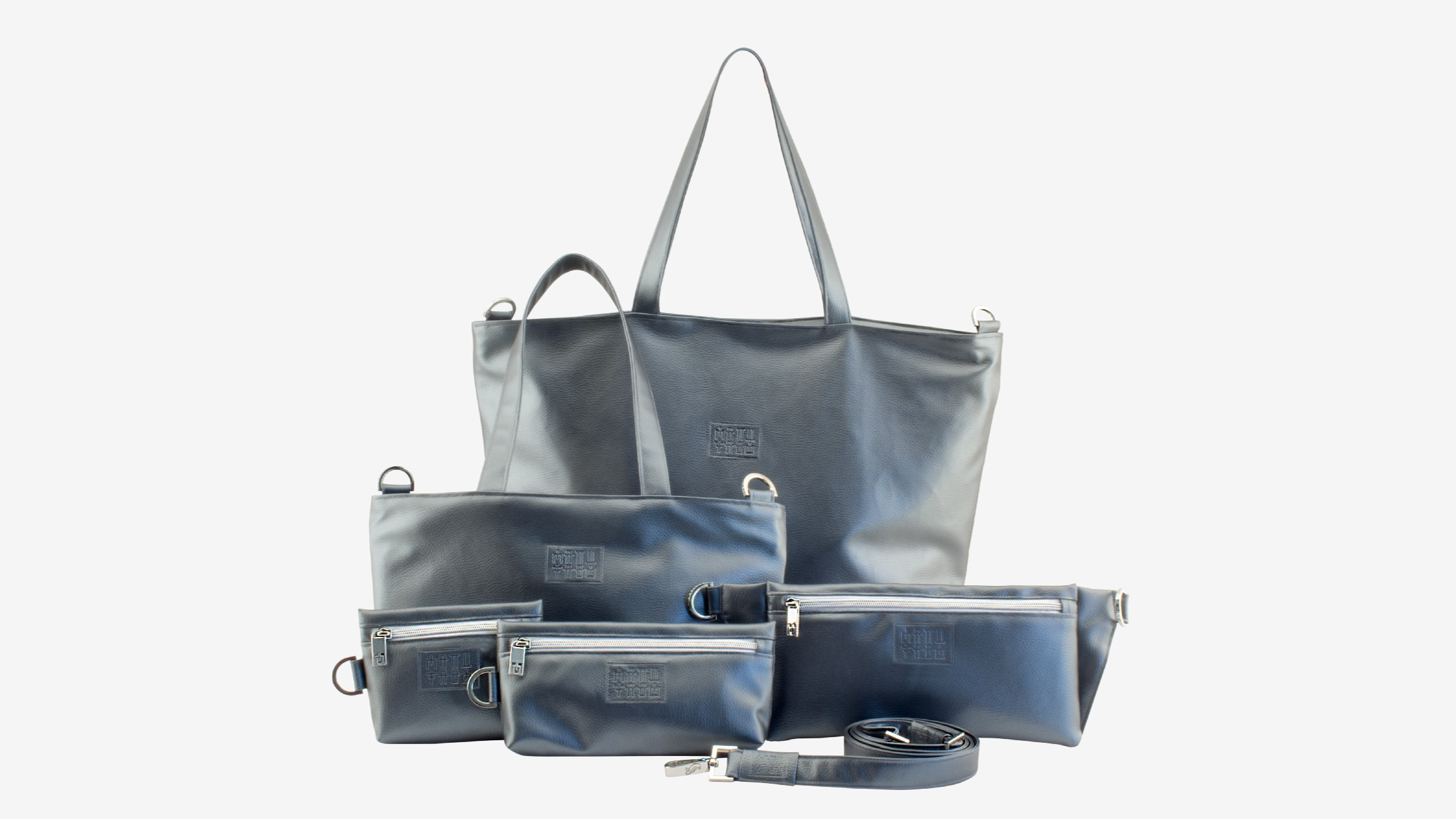 Handgemachte Manufabo Handtaschen in dunklem Metallic-Grau